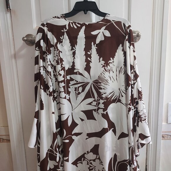 Michael Kors Collection Floral Silk V-Neck Brown White Caftan Dress - Picture 8 of 9